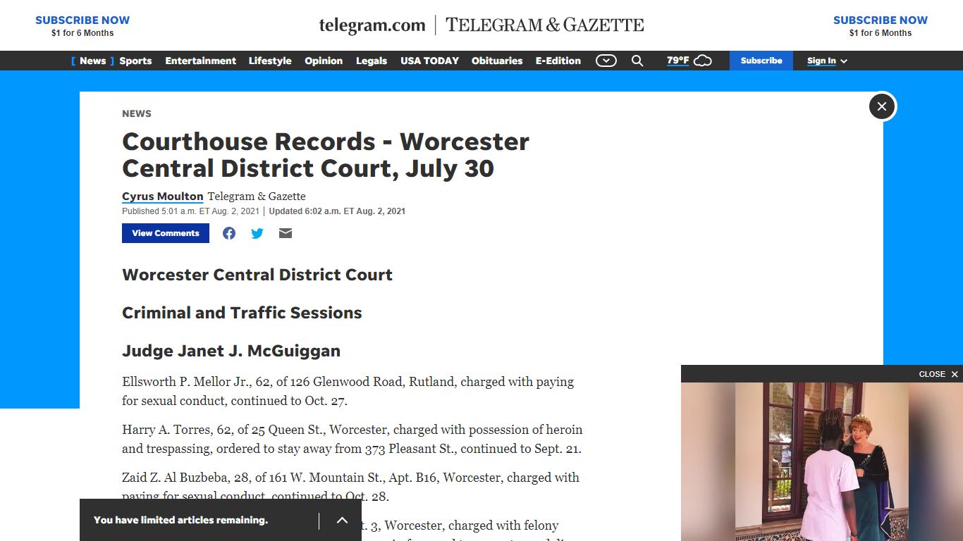 Courthouse Records - Worcester Central District Court, July 30